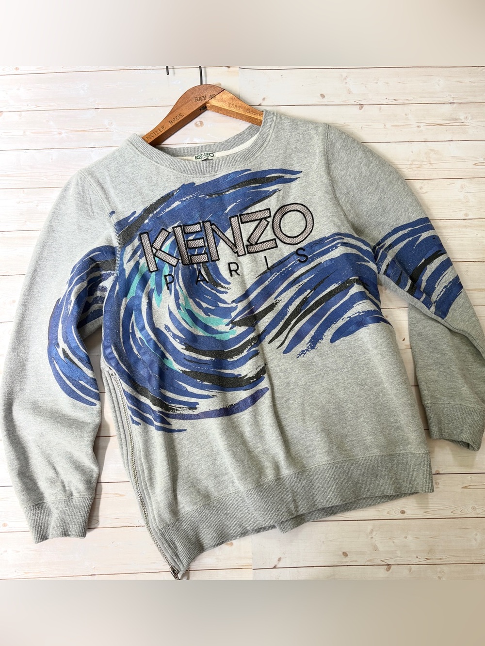 Kenzo Gray Sweatshirt with Blue Wave Graphic